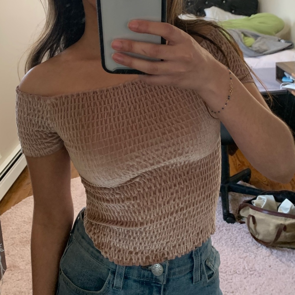 pink velvet off the shoulder crop top from urban!